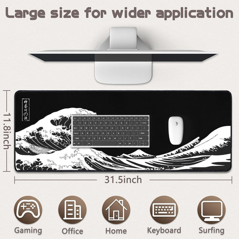 Yuhijoy (31.5 11.8inch) Mouse Pad Gaming - Desk Mat for Keyboard and Mouse - Kanagawa Large Mouse Pad for Desk