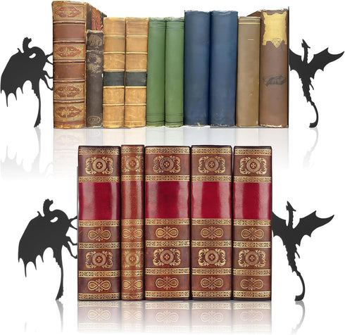 Tcwhniev 4 Pcs Dragon Metal Bookend, Book End for Shelf Bookshelf Home Office Desk Bookshelf Decor Present for Dragon