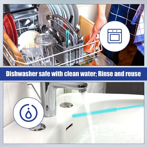 XIHIRCD 2pcs 6mm+8mm Silicone Straw Brushes, Extra Long Straw Cleaner Brush Reusable Hanging Straw Cleaning Brush