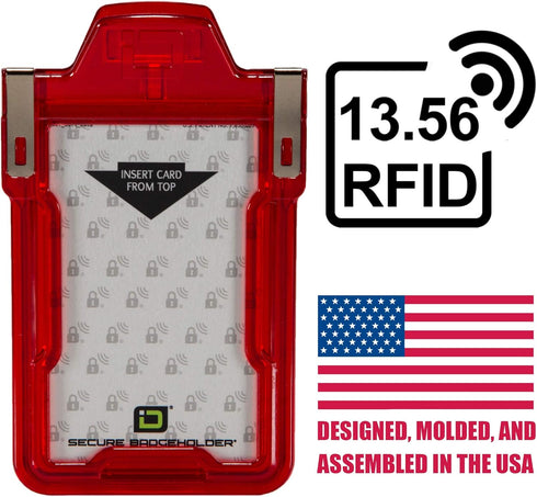 Identity Stronghold RFID Badge Holder for 1 Card, Heavy Duty Hard Plastic, FIPS 201 Approved Security - Red