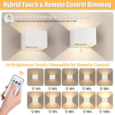 Yochoice Set 2, 6000mAh 3CCT, Motion Sensor Wall Light Indoor of Wireless Rechargeable Battery Operated LED Sconce Up