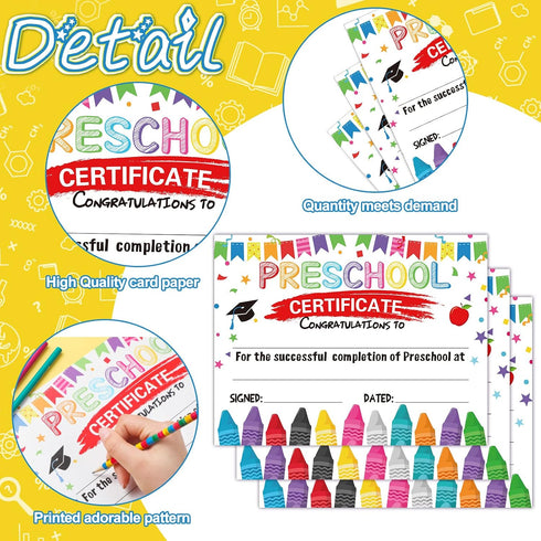 Yisong 35 8.5 11 Inch Pcs Preschool Diploma, Colorful Preschool Graduation Award Certificate Classroom Activities