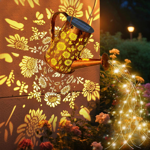 VOOKRY Solar Lights Outdoor Decoration, Large Retro Hanging Metal Solar Watering Can Lights Waterproof Sunflower Garden