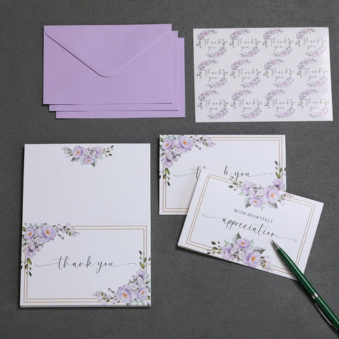 4x6 2 24 Pack Funeral Thank You Cards with Envelopes Messages Inside and Matching Stickers, Sympathy Thank You Cards