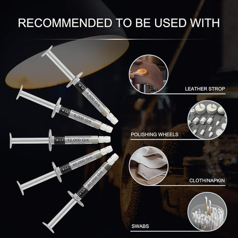 Diamond Polishing Compound Kit, 5 Piece Lapping Paste 1500 to 80000 Grit for Jewelry, Metal, Gemstone, Glass, 5 Gram