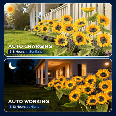 3 Pack 2 TANSOREN Solar Garden Lights Outdoor, Lighting Modes Warm White LED Waterproof Solar Powered Sun Flowers