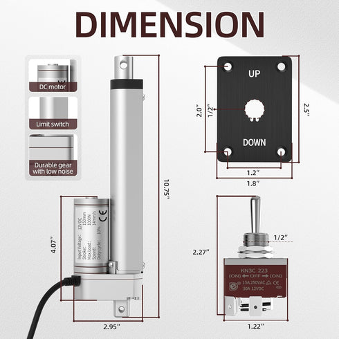 12V Linear Actuator, High Speed 14mm/s, 220lb/1000N Electric Actuator, 6 inch, IP54 Waterproof with Switch.