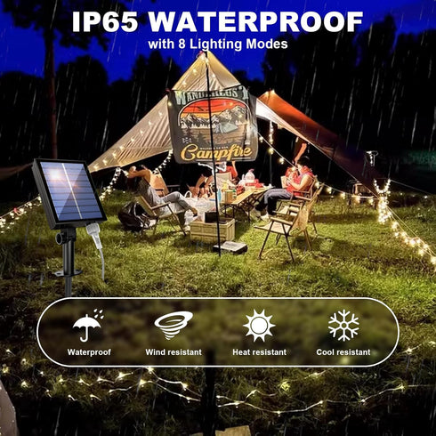 66ft 20mm 8 Solar String Lights Outdoor Waterproof with Remote, Ovlied-Shaped LEDs with Three-Wire Hanging Design