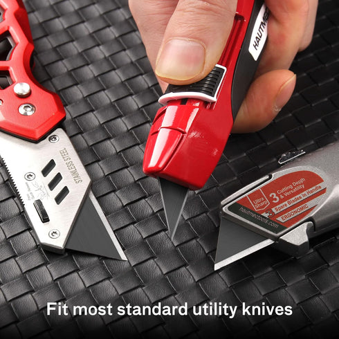 HAUTMEC 20-Pack Utility Knife Blades with Safety Dispenser, Standard Replacement Blades for Heavy Duty Utility Knives,