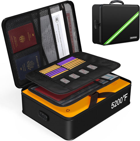Noiposi Document Organizer, 5200? Heat Insulated Waterproof Fireproof Document Box with Lock, Home Safe for Legal Size