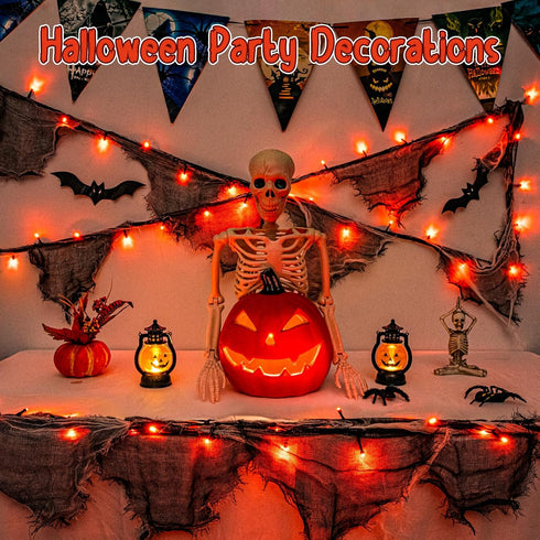 FFZZKJ 8 9.9FT 30LED Orange Lights for Halloween Lights String Garland Black Cloth with Timer Modes Battery