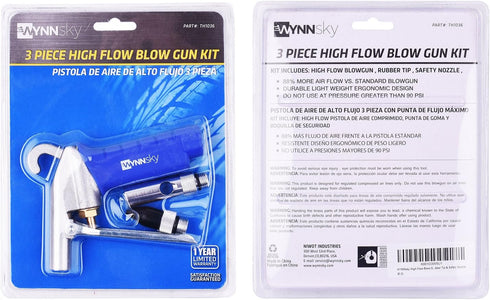 WWYNNsky High Flow Air Blow Gun, 120PSI, Aluminum Body, 1/4 Inch NPT, 3 Pieces Air Compressor Accessories Kit