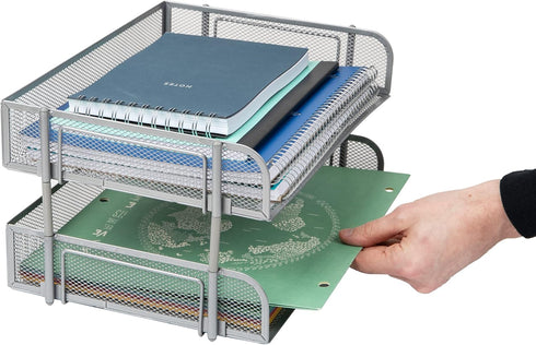 Mind Reader Stackable Paper Tray, 2 Pcs., Metal Mesh Desktop Organizer for File Storage, Office