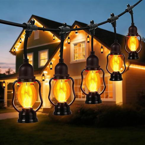 Zeiliuled Flame Outdoor String Lights, 21FT Patio Lights with 10 Flickering Flame