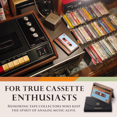 Cassette 1520 34 UNIC Retro Tape Business Card Holder Natural Walnut Wood Vintage Design, Holds Business Cards