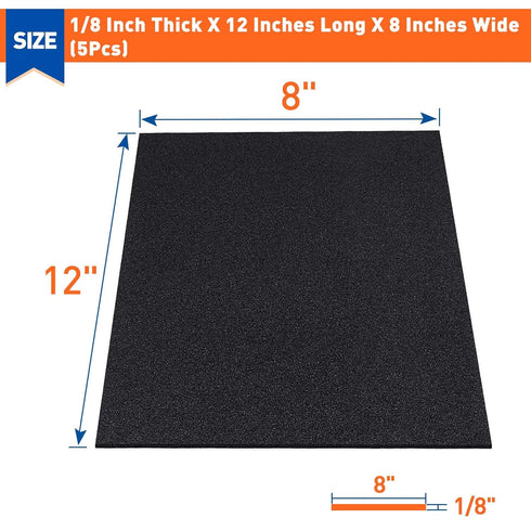 MAGZO 5Pcs Adhesive Foam Padding, 1/8 in Thick x 12 in x 8 in, Closed Cell Foam Sheets, Anti Vibration Pads, Black