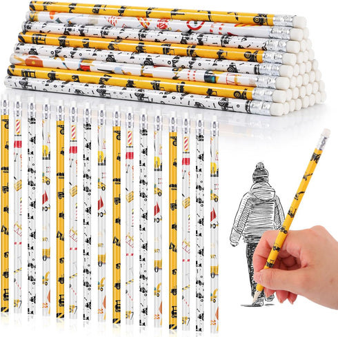 Teling 48 Pcs Construction Theme Pencils, Assorted Bulldozer and Excavator Pencils for Kids Birthday Gifts
