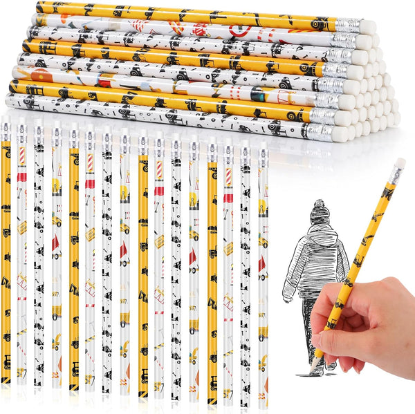 Teling 48 Pcs Construction Theme Pencils, Assorted Bulldozer and Excavator Pencils for Kids Birthday Gifts