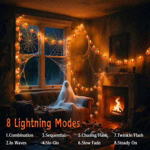 FFZZKJ 10FT 20LED 8 Halloween Lights Pumkin Lights with Timer Modes Battery Operated Indoor Outdoor for Halloween