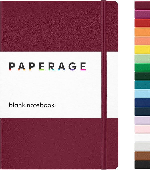 PAPERAGE Blank Journal Notebook, Burgundy, 160 Pages, Medium 5.7 x 8 inches, 100 gsm Thick Paper
