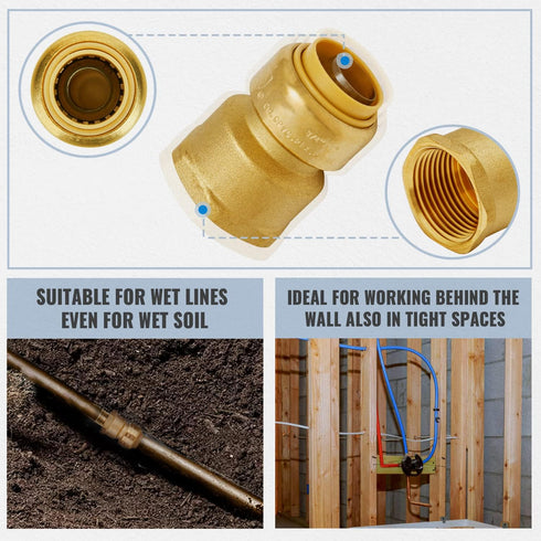 SUNGATOR 3/4 Inch x 1 Inch FNPT Adapter, No Lead Brass Push-to-Connect Female Plumbing Fittings