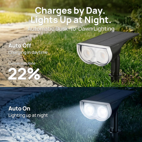 IP67, 3 2-in-1 6500K, 2 Pack Consciot Solar Lights Outdoor Waterproof Lighting Modes Solar Spot Lights Outdoor, Auto