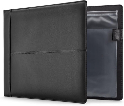 Juvale 7-Ring Business Check Binder for Checkbooks Organization, Black Faux Leather Folder for 600 Checks (14 x 10