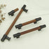 (1, 3 3/4" MFYS Wood Cabinet Pulls Handles Walnut Drawer Pulls Handles Rustic Dresser Knobs Black + Walnut, Hole