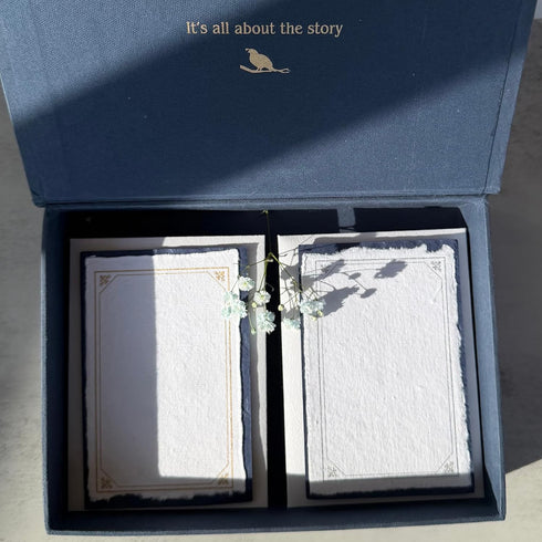 Boxed Thank You cards with Envelopes - Handmade Deckled Edge Cotton Rag Paper, Gold and Silver Foil Blank Note Cards