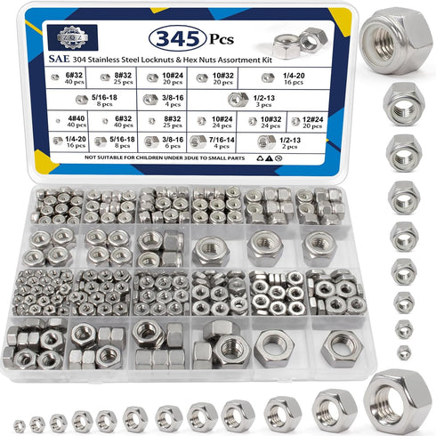 ZQZ 345 Pack SAE Hex Nut & Lock Nuts Assortment Kit, 4#40 6#32