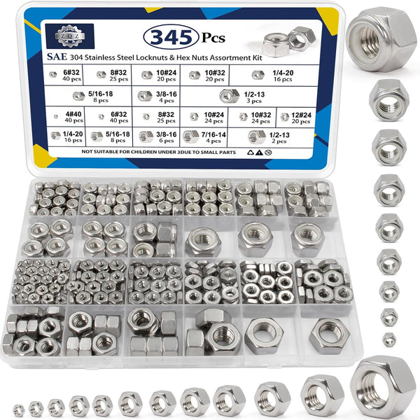 ZQZ 345 Pack SAE Hex Nut & Lock Nuts Assortment Kit, 4#40 6#32