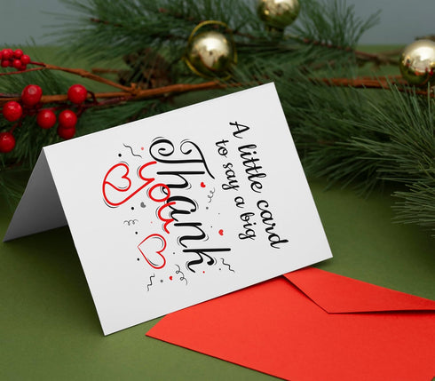 HOMEVAGE 5"x7" Thank You Card with Red Envelope Simple Appreciation & Gratitude Greeting Card Folded Premium Cardstock