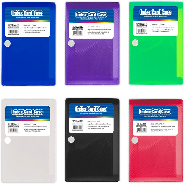 BAZIC PRODUCTS Index Card Case with 5 Tab Dividers Durable Plastic 3"x5"