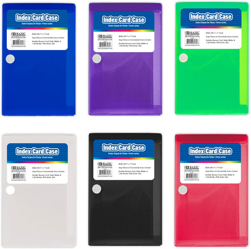 BAZIC PRODUCTS Index Card Case with 5 Tab Dividers Durable Plastic 3"x5"