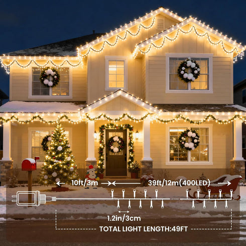 400 49FT 8 Cluster Lights Christmas Led Fairy Lights Green Wire Twinkle Lights with Remote Modes String Lights Timer