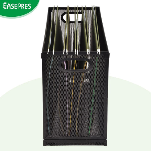 EASEPRES Desk Hanging File Organizer, Mesh Metal Letter-Size Desktop File Holder Box with 5 Hanging Folders