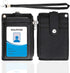 HASFINE ID Badge Holder with PU Leather Zipper Pocket & Lanyard, 2 Sided 5 Card Slots, Detachable Keychain Lanyard