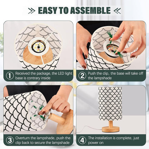 ALAZA Bedside Table Lamp for Bedroom Black White Mermaid Scales Nightstand LED Light Lamps with USB Port Linen Fabric