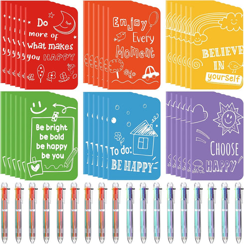 Fulmoon 30 Sets Mini Colorful Inspirational Notebooks and 6 in 1 Multicolor Retractable Ballpoint Pens for Students