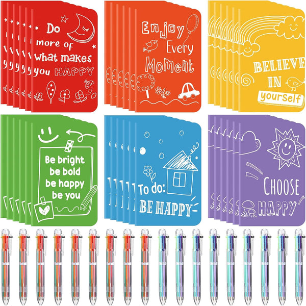 Fulmoon 30 Sets Mini Colorful Inspirational Notebooks and 6 in 1 Multicolor Retractable Ballpoint Pens for Students
