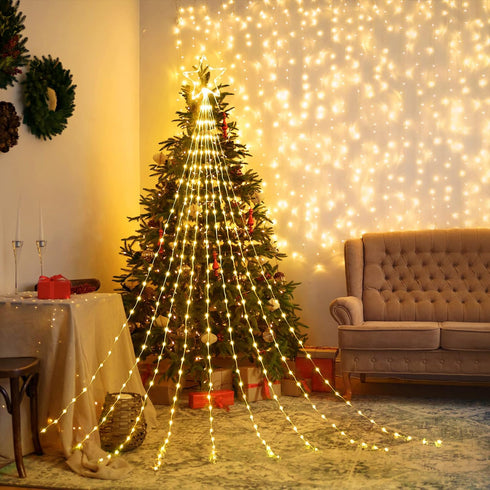 344 11.8ft 9 8 Christmas Decorations Star String Lights - LED Strands Waterfall Tree Lights with Topper Star, Lighting
