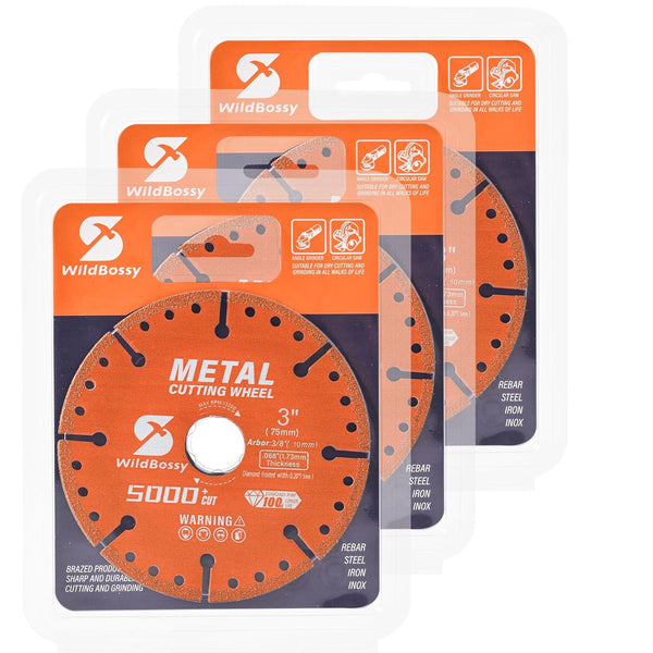 Diamond Cutting Wheel 3 Inch (3PCS) with 3/8" Arbor Hole, Metal Cut Off Disc for Rebar, Steel, and Iron