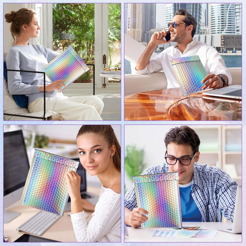 Ycxvacop 50 Pcs Metallic Bubble Mailers,With Thank You Cards and Stickers,Holographic Bubble Mailers,Self Seal Poly