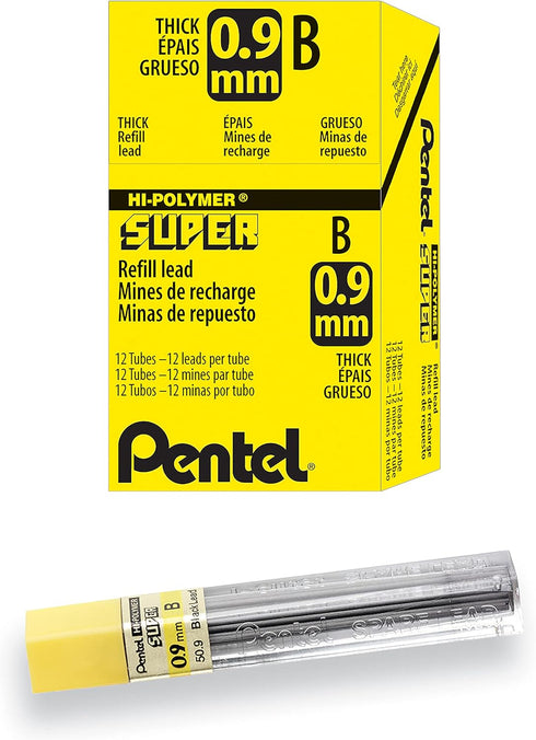 Pentel Super Hi-Polymer Lead Refill, 0.9mm Thick, B, 180 Pieces (50-9-B)