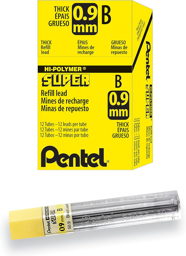 Pentel Super Hi-Polymer Lead Refill, 0.9mm Thick, B, 180 Pieces (50-9-B)