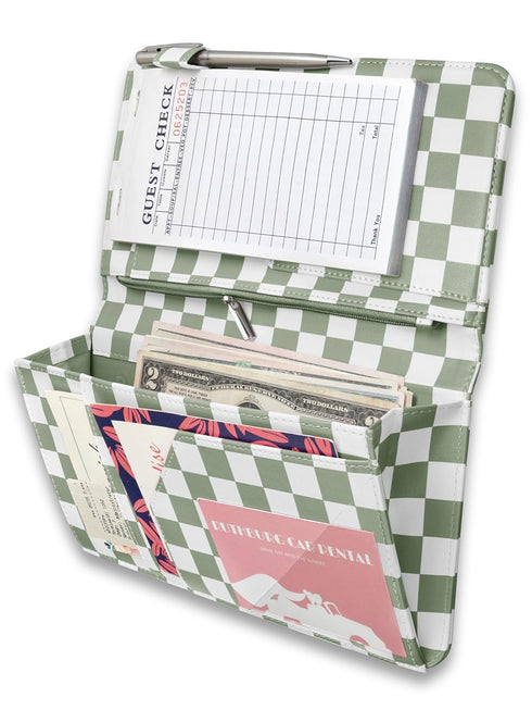Cute Server Book for Waitress with Zipper & Magnetic Pockets Retro Checkerboard