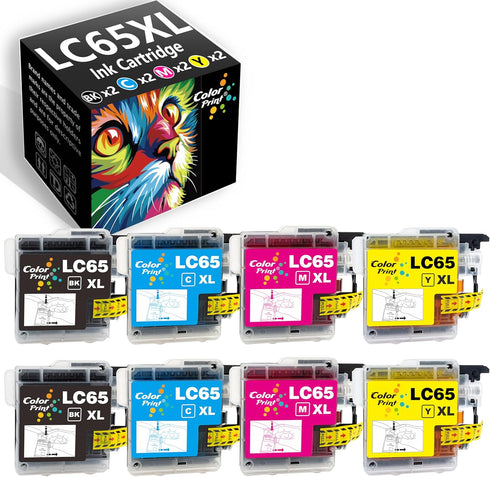 Brother LC65HY Ink Cartridge Replacement Compatible (2B2C2M2Y, 8-Pack) for MFC-J615W MFC-290C