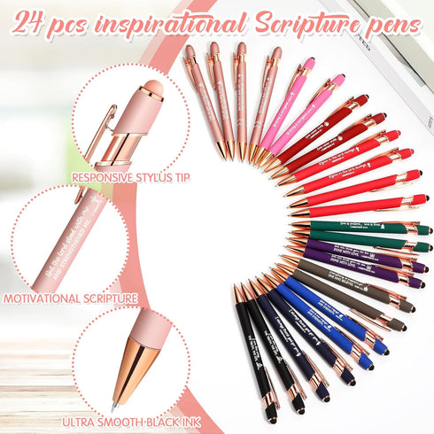 Estune 72 Pcs Christian Bible Gifts Set Bulk, Inspirational Ballpoint Pens, Scripture Notebooks, Keychain