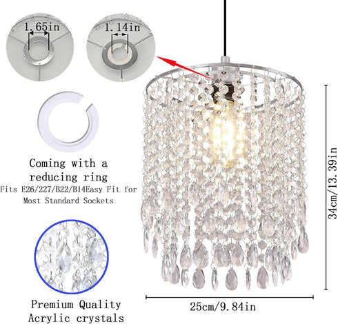 2-Tiers H13.39''X D9.84'' Chandelier Shades, Mini Crystal Shade, Acrylic Beaded Hanging Lampshade, Modern Pendant Light