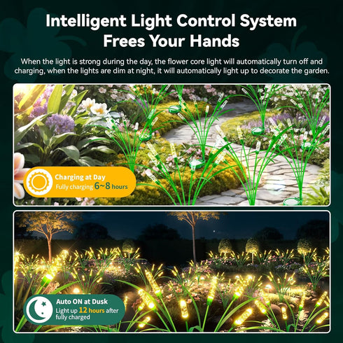 4 Packs 30 Inch 24 Bulbs, IP65 Reeds Solar Garden Light, Garden Solar Light with Intelligent Light Control System
